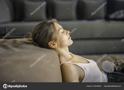 Blonde Girl Relaxing Sofa Stock Photo By Olly18 292449829