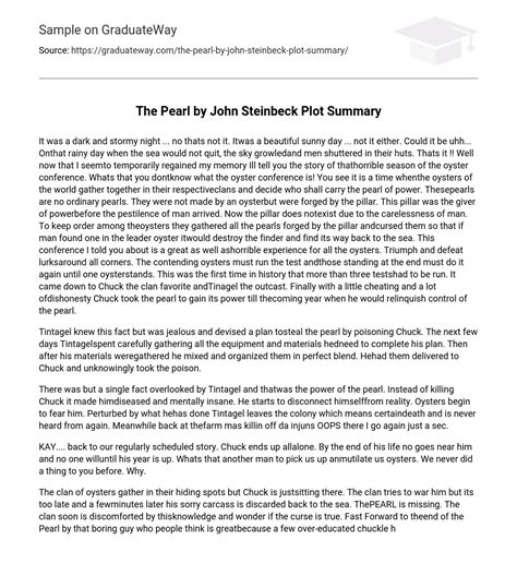 ⇉the Pearl By John Steinbeck Plot Summary Essay Example Graduateway