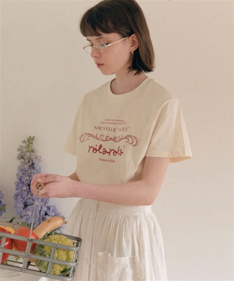 MUSINSA公式 ROLAROLA VINTAGE NOUVELLE LOGO HALF T SHIRT IVORY