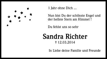 Traueranzeigen Von Sandra Richter WirTrauern