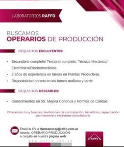 Buscamos Operarios De Producción Perfil Industrial