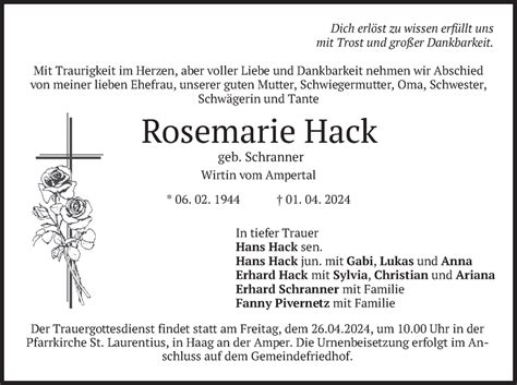 Traueranzeigen Von Rosemarie Hack Trauer Merkur De