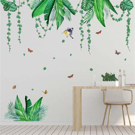 Tropical Leaves Wall Sticker Green Palm Leaves Wall Decal