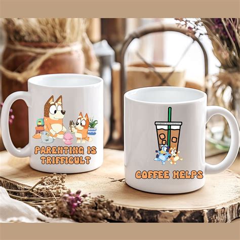 Bluey Mom And Dad Coffee Mug Parenting Is Trifficult Coffee Cup T