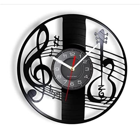 Horloge murale en vinyle Notes de musique vintage Art mural Clé de sol