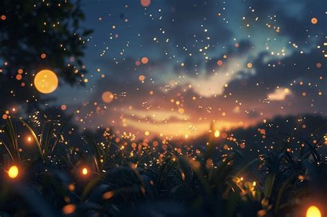 Premium Photo | Sparkling fireflies in a summer night sky
