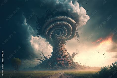 Tornado. Crafted on a computer. Cyclone or massive tornado on land ...