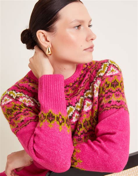 Fern Fair Isle Jumper Pink Jumpers Monsoon Uk