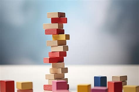 Una torre de bloques tambaleándose al borde Foto Premium