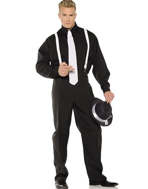 1920s Black Pinstripe Gangster Mobster Mens Halloween Costume Xxl