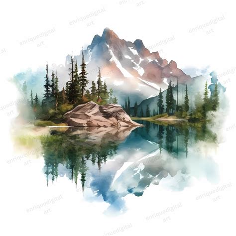 Aquarell Berg Fluss Landschaft Clipart Wandern Natur Szenen Camping