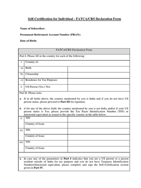 Self Certification For Individual Fatcacrs Declaration Form Pdf