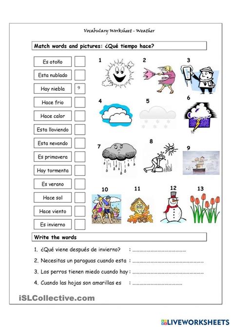 Qu Tiempo Hace Worksheet Weather Worksheets Weather Vocabulary