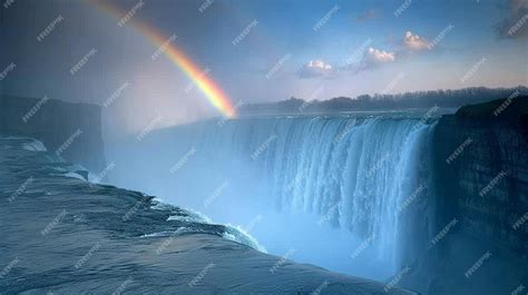 Premium Photo Clear Skies With A Rainbow Over Waterfall Wallpaper