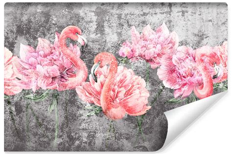 Fototapeta Do Jadalni Flamingi Piwonie Peonie Beton Mural Abstrakcja