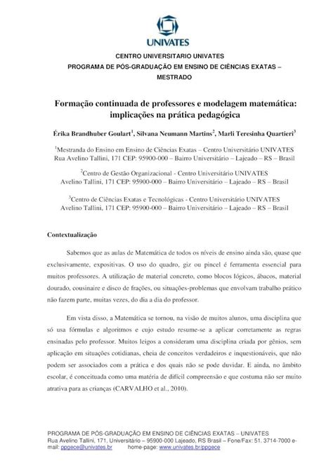 PDF Formação continuada de professores e modelagem matemática