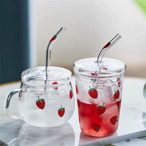 Kawaii Strawberry Glass Cup Kawaiitherapy