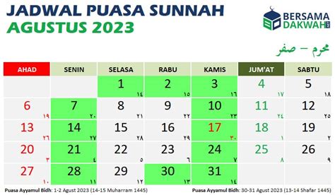 Jadwal Puasa Sunnah Agustus 2023