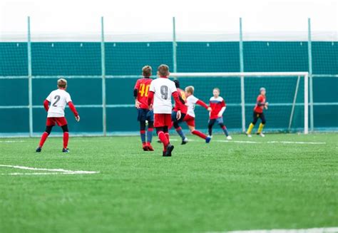 Cute Boy Playing Football Happy Child Enjoying Soccer Kids Activities