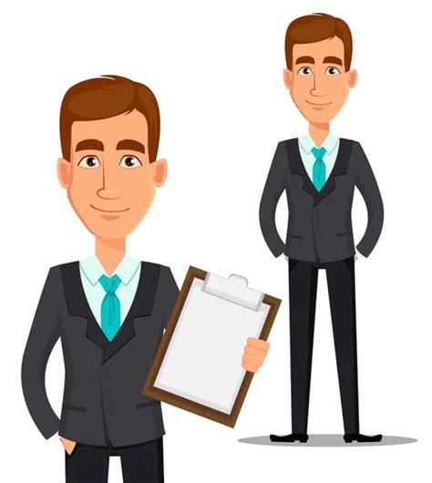 Set Of Business Man Cartoon Character In Smart Clothes Office Style