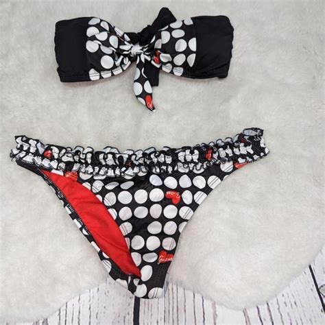 Guess Swim Guess Vintage Polkadot Black White Red Bikini Small