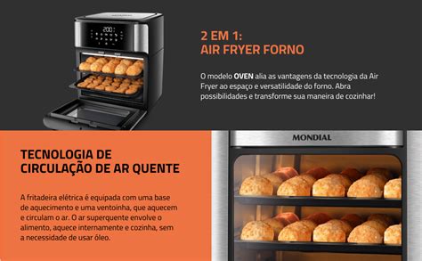 Fritadeira Air Fryer Forno Oven L Mondial Preto Inox W V