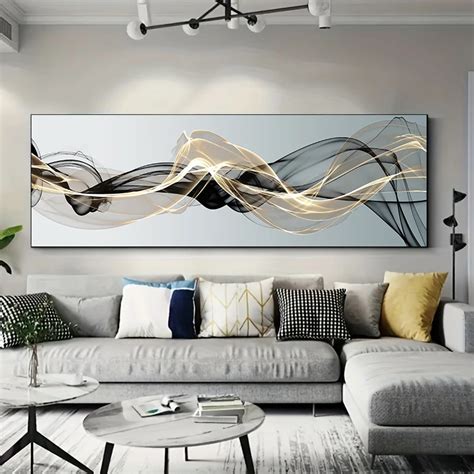 Modern Nordic Abstract Ink Wall Art Pintura Canvas Ouro E Preto Fita