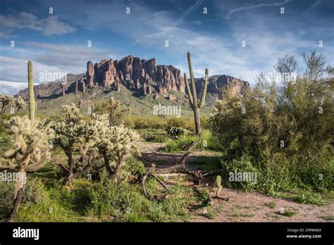 Scenic Vista Of Superstition Mountains At Lost Dutchman State Park