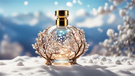 Beautiful Bottle of Perfume in the Snow Detail Creative Banner Design Great Concept Stock ...