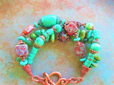 Chrysoprase Bracelet Copper Boho Bracelet Rustic Red Picasso Bracelet