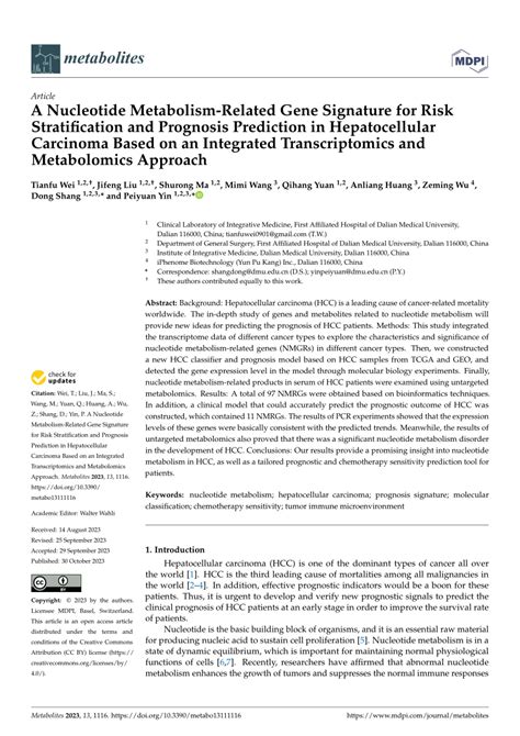 PDF A Nucleotide Metabolism Related Gene Signature For Risk