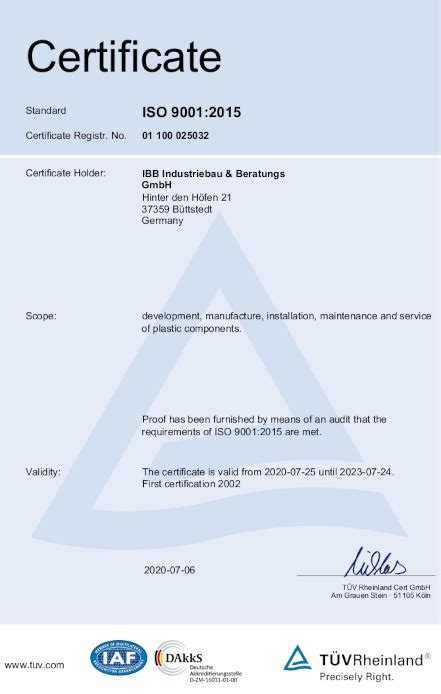 Iso 90012015 TÜv Rheinland Cert Gmbh Ibb