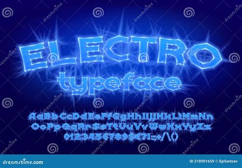 Electro Alphabet Font. Electric Letters, Numbers and Punctuation Stock ... 