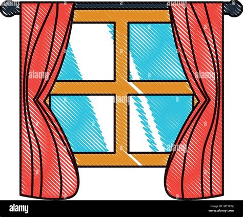 House Window With Curtains Over White Background Colorful Design