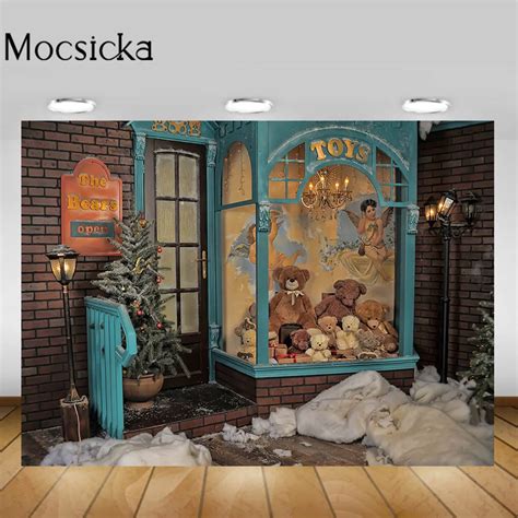 Mocsicka Christmas Backdrop Gifts Toy Bear Store Portrait Photography