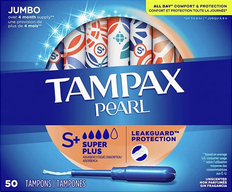 Tampax Pearl Super Plus Tampons 50ct Unscented With Leakguard Braid