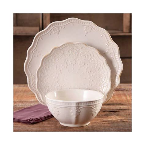 The Pioneer Woman Farmhouse Lace Piece Dinnerware Set Linen Off