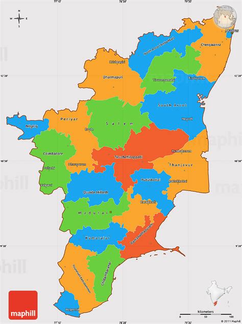 Political Simple Map Of Tamil Nadu Cropped Outside