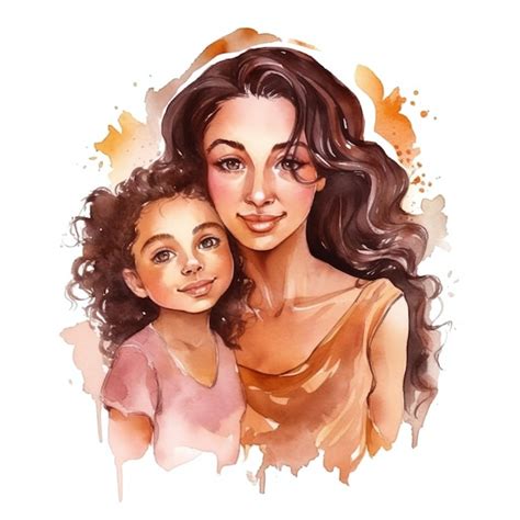 Premium Photo Watercolor Illustration Of A Mother And Daughter