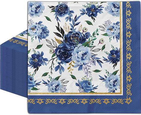 Amazon Anydesign Pack Navy Blue Floral Paper Napkins Blue White