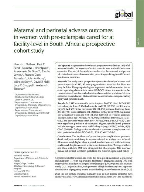 Pdf Maternal And Perinatal Adverse Outcomes In Women With Pre