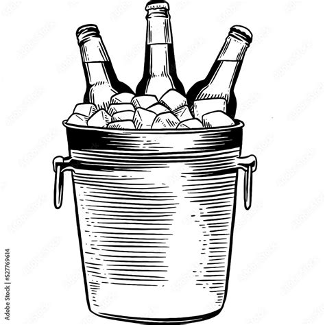 Hand Drawn Beer Bottles In An Ice Bucket Sketch Illustration Stock Vector Adobe Stock