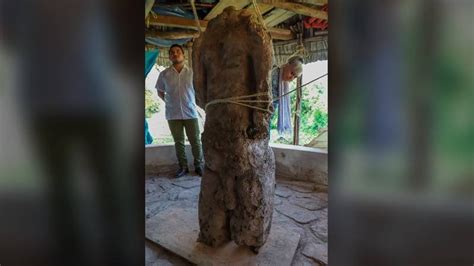 Hallan escultura de guerrero decapitado en Oxkintok Yucatán