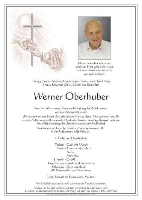 Todesanzeige Werner Oberhuber Trauer Link