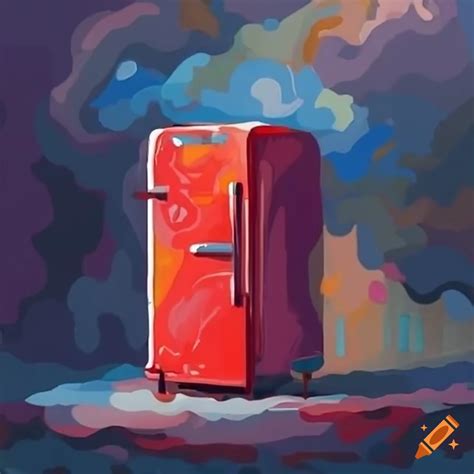 Surreal Red Fridge In A Stormy Landscape On Craiyon