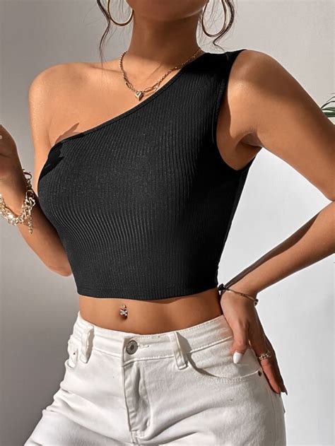 SHEIN BAE Cut Out One Shoulder Crop Top SHEIN USA