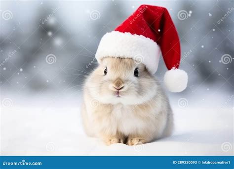 Cute Portrait Of An Adorable Festive Christmas Rabbit Wearing A Santa