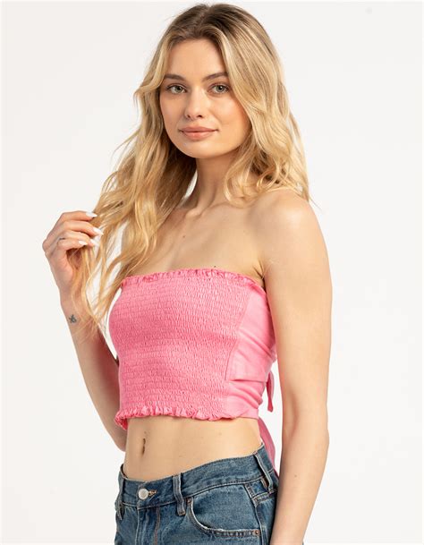 Full Tilt Smocked Tie Back Womens Tube Top Pink Tillys