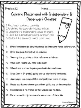 Comma Placement With Independent And Dependent Clauses 3 Practice