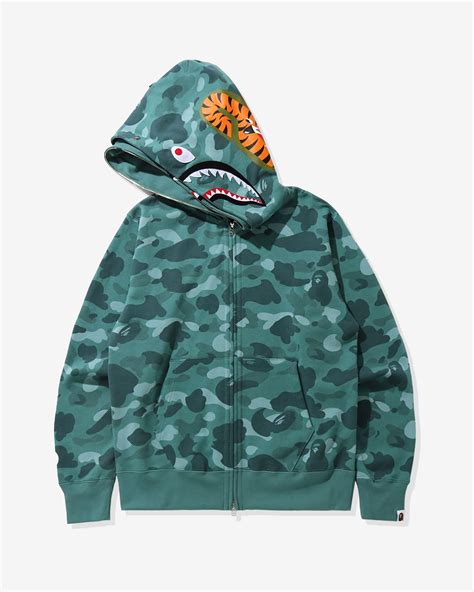 Bape Color Camo Shark Wide Full Zip Double Hoodie Green Undefeated